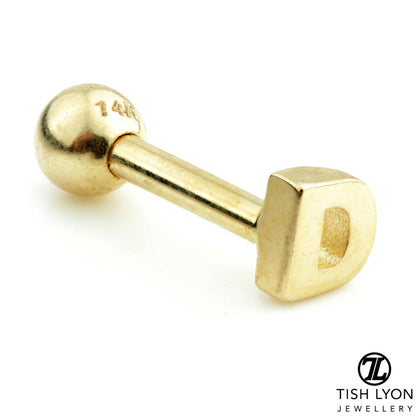 Micro Letter 14 Carat Solid Gold Barbell Earring