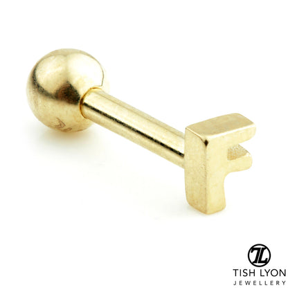 Micro Letter 14 Carat Solid Gold Barbell Earring