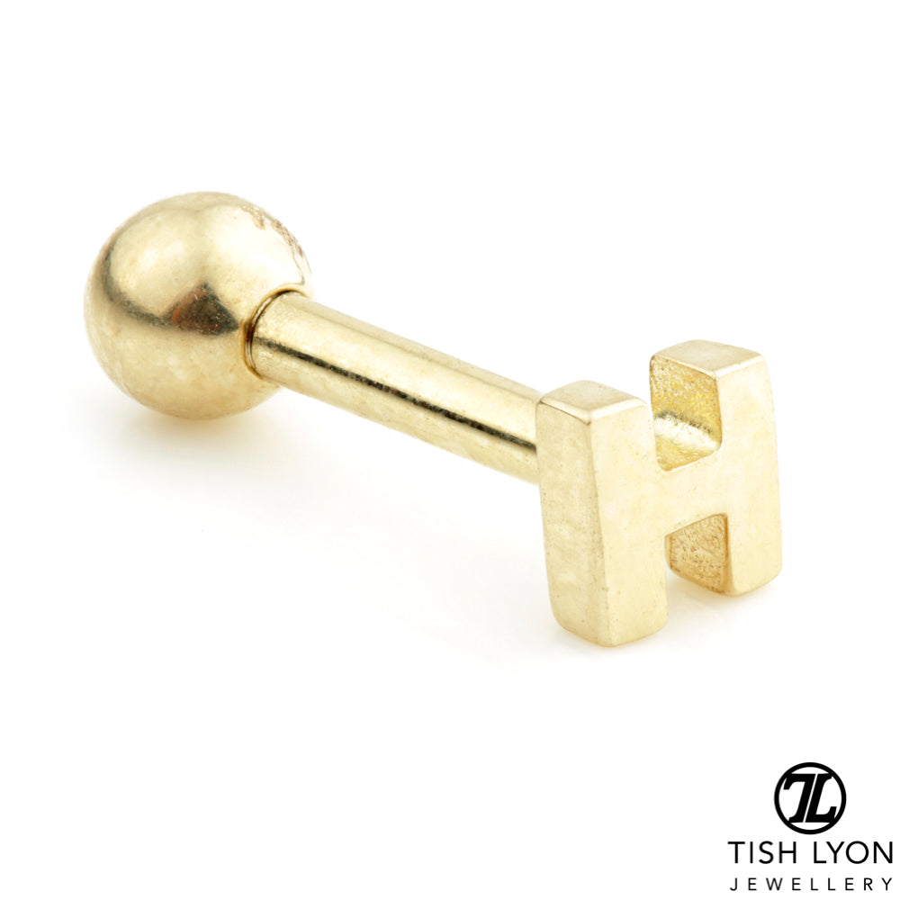 Micro Letter 14 Carat Solid Gold Barbell Earring