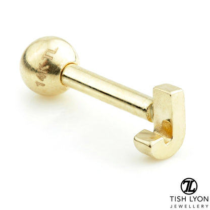 Micro Letter 14 Carat Solid Gold Barbell Earring