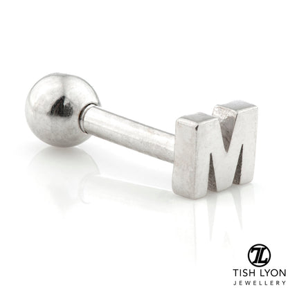 Micro Letter 14 Carat Solid Gold Barbell Earring