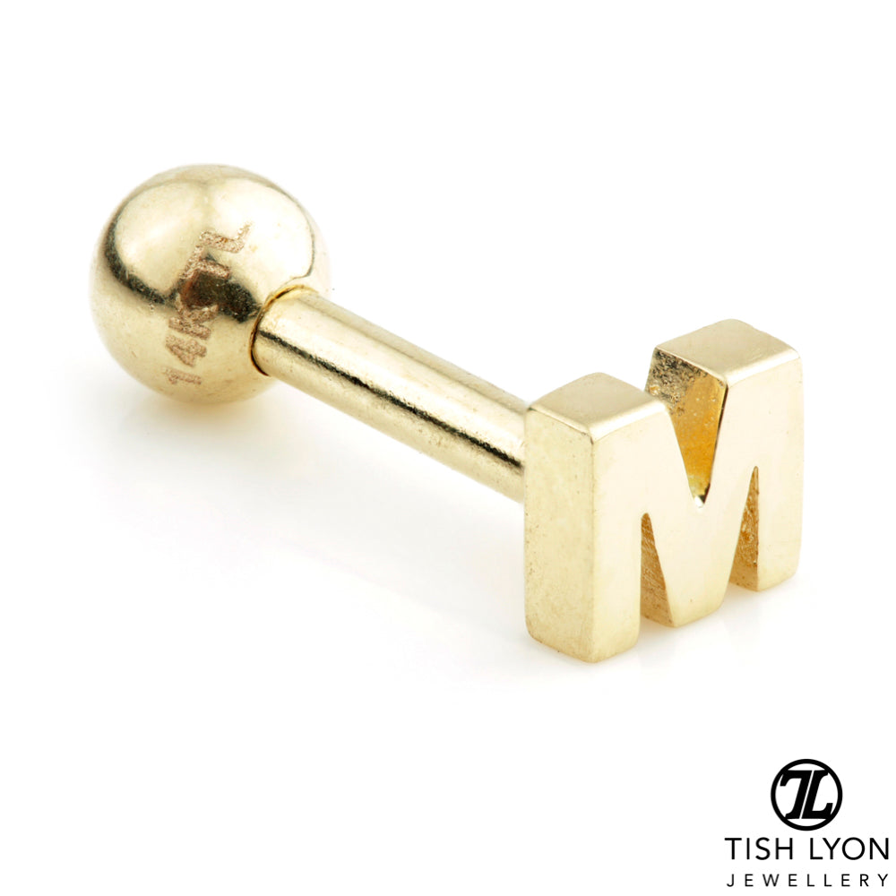 Micro Letter 14 Carat Solid Gold Barbell Earring