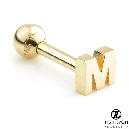Micro Letter 14 Carat Solid Gold Barbell Earring