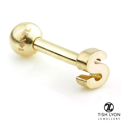 Micro Letter 14 Carat Solid Gold Barbell Earring