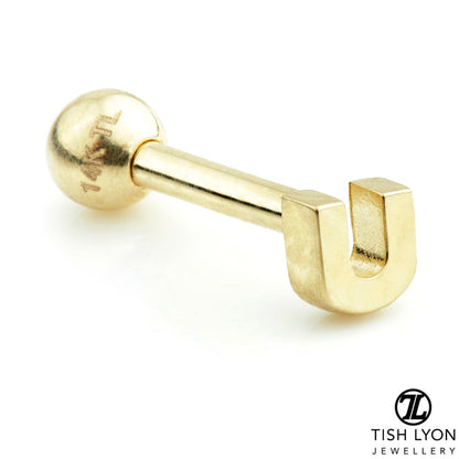 Micro Letter 14 Carat Solid Gold Barbell Earring