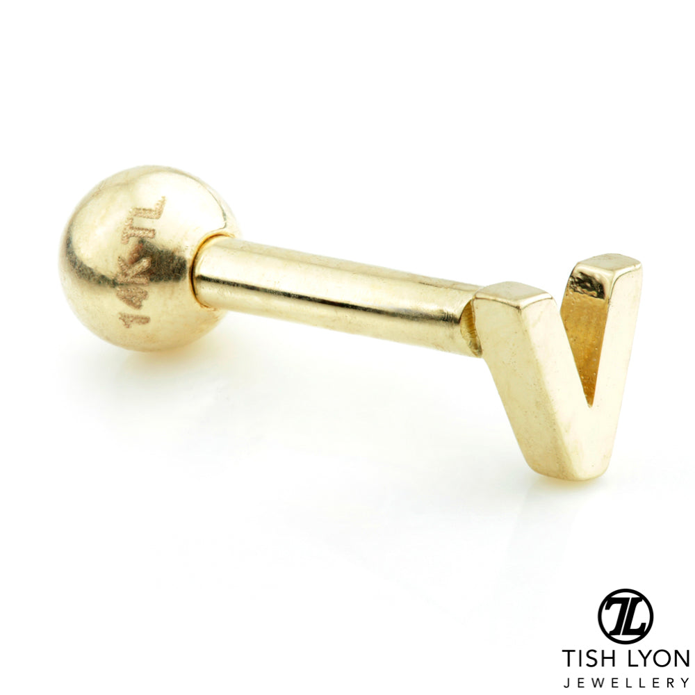Micro Letter 14 Carat Solid Gold Barbell Earring