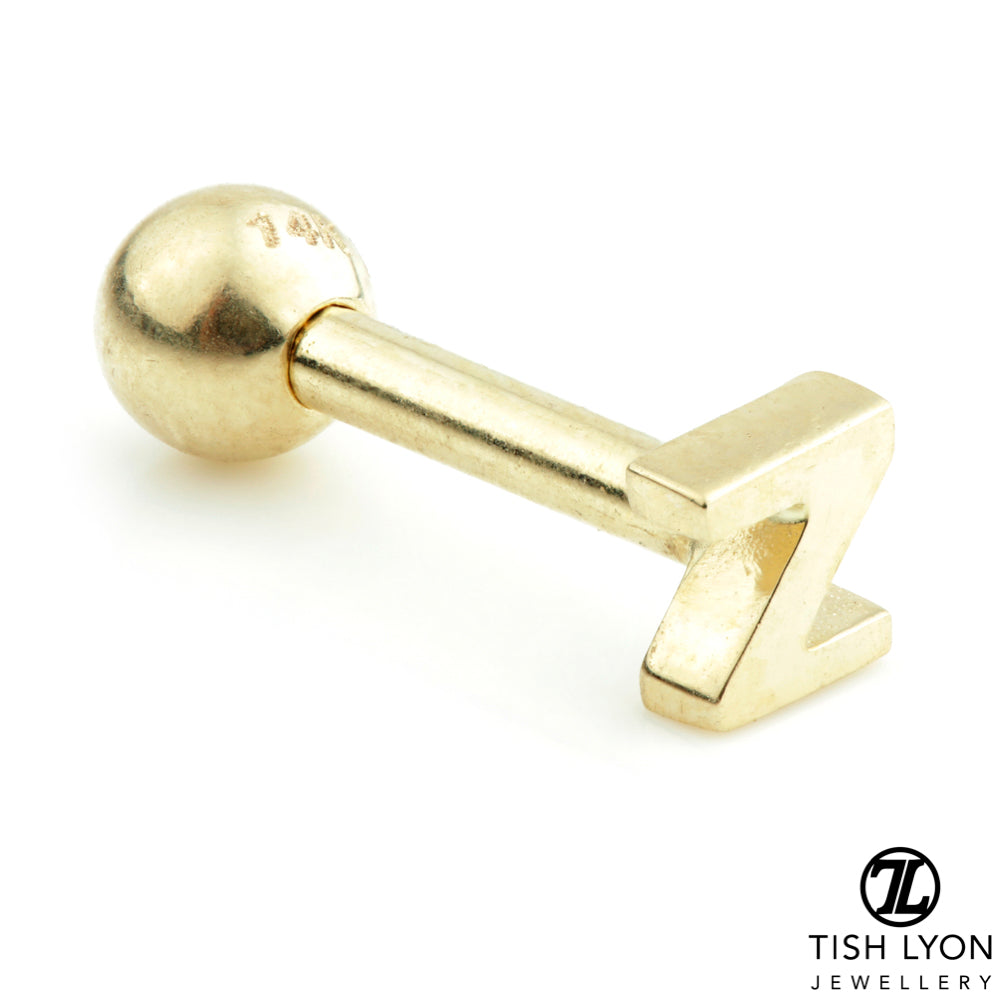 Micro Letter 14 Carat Solid Gold Barbell Earring