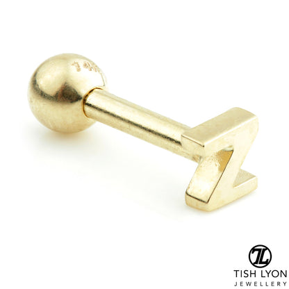 Micro Letter 14 Carat Solid Gold Barbell Earring