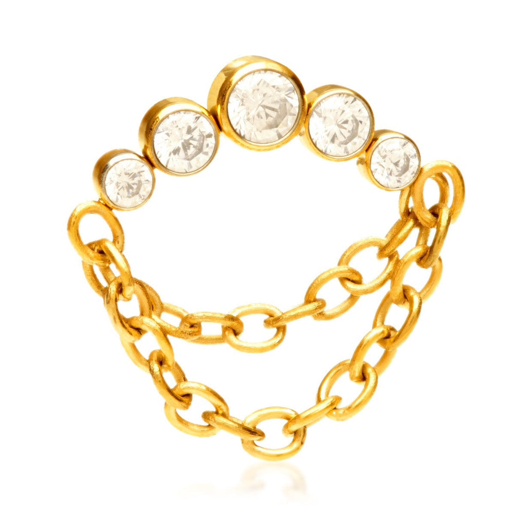 Zircon Gold Ti Internal Bezel Crescent with Double Hanging Chain Attachment