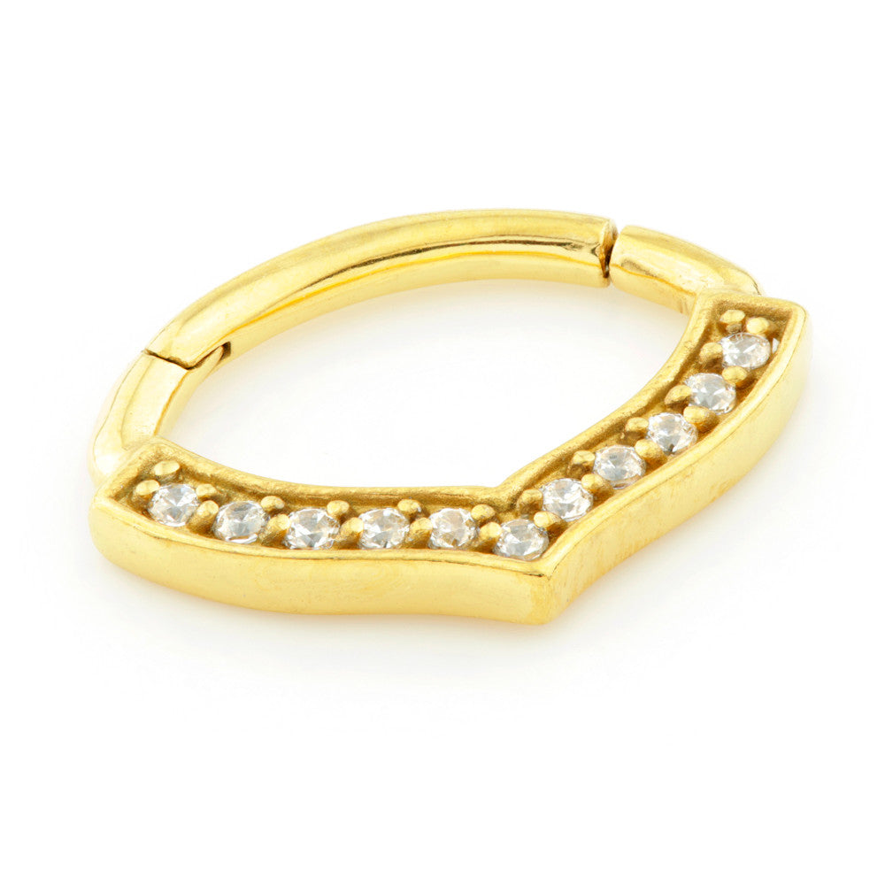 24K Yellow Gold Steel Hinge Gem Bow Shape Daith Ring