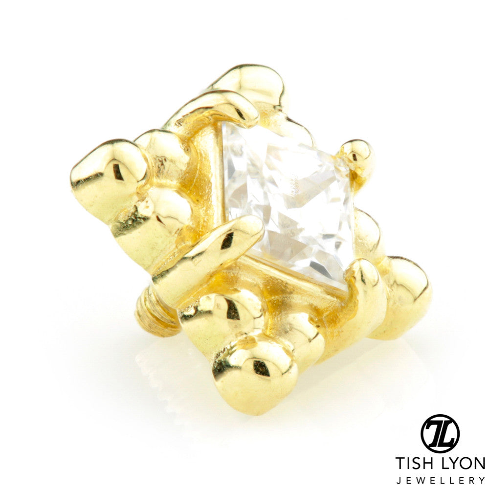 TL - 18ct Yellow Gold Milli Grain Square Gem Internal Thread Attachment