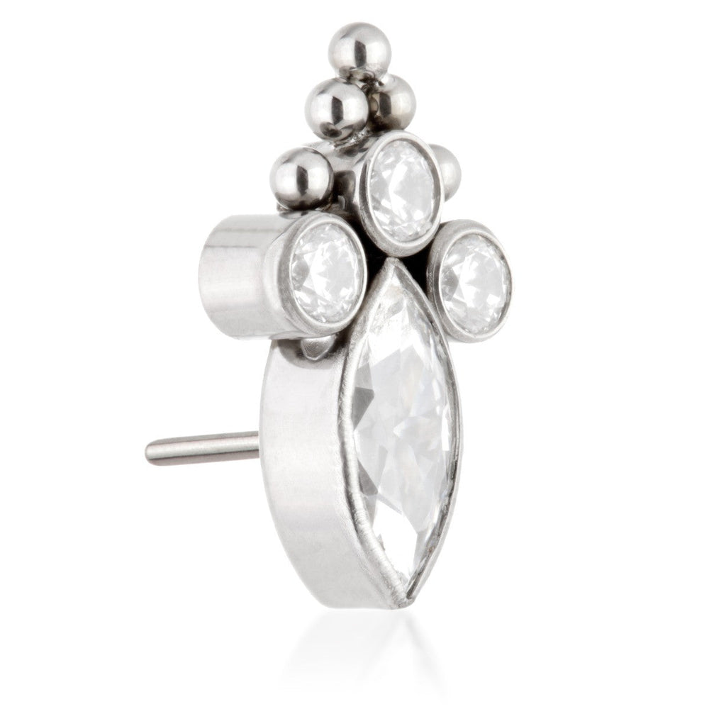 Ti Threadless Jewelled Bezel Marquise with Triple Gem and Beads Top Attachment