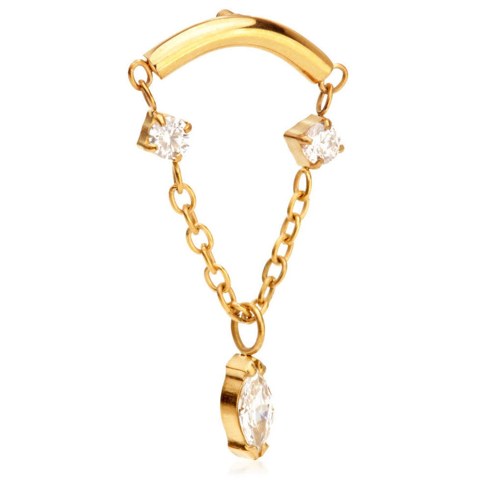 Zircon Gold Ti Internal Curved Bar with Hanging Gem Chain Attachment - QZCHAIN25