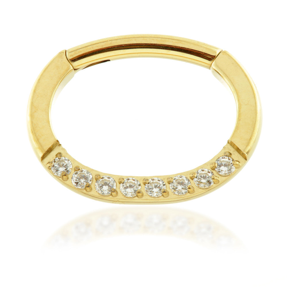 Zircon Gold Titanium Oval Front Gem Hinged Ring
