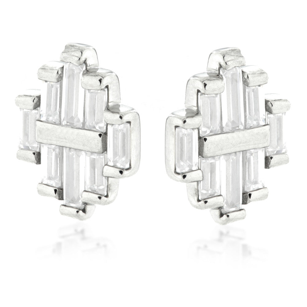Cluster Baguette Steel Stud Earrings