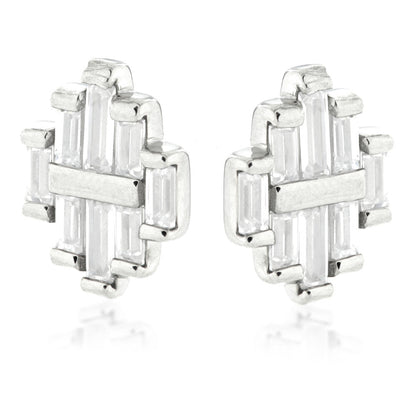 Cluster Baguette Steel Stud Earrings