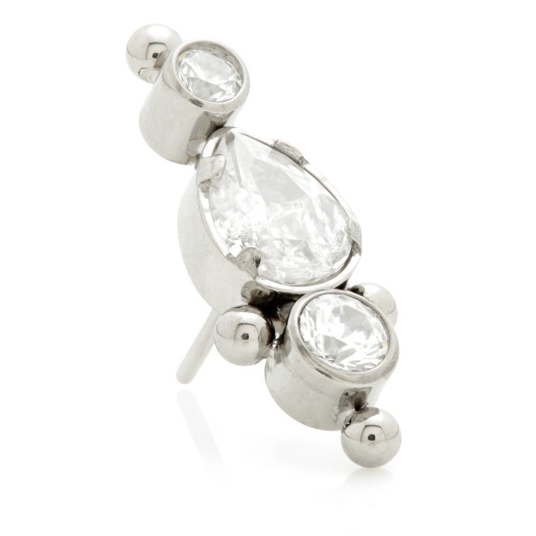 Ti Threadless Pear Shaped Jewel with Round Gem and Beads Attachment