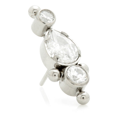 Ti Threadless Pear Shaped Jewel with Round Gem and Beads Attachment