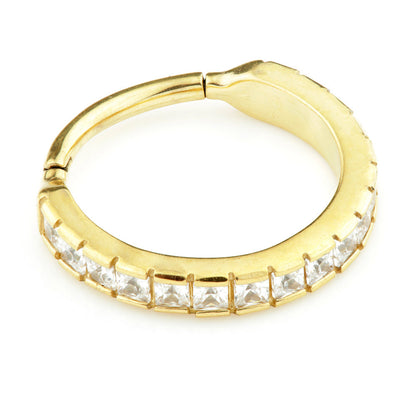 24K Gold Steel Hinged Jewelled Conch Ring - GDCONCH4-12