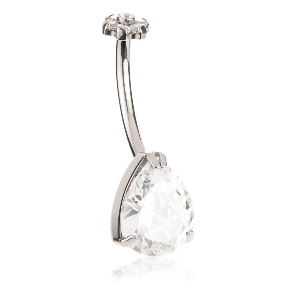 Threadless Ti Tear Gem Belly Bar with Gem Flower Top