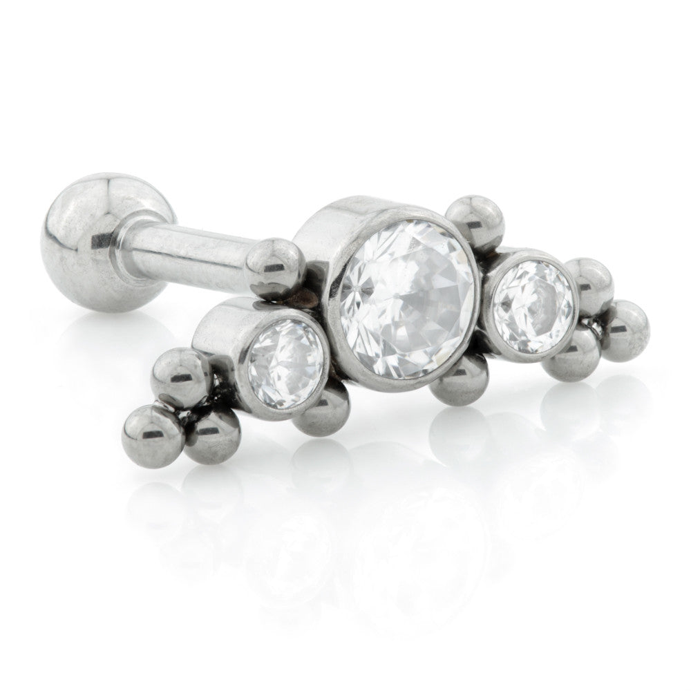 Threadless Ti Barbell with Gem and Bead Crescent Attachment
