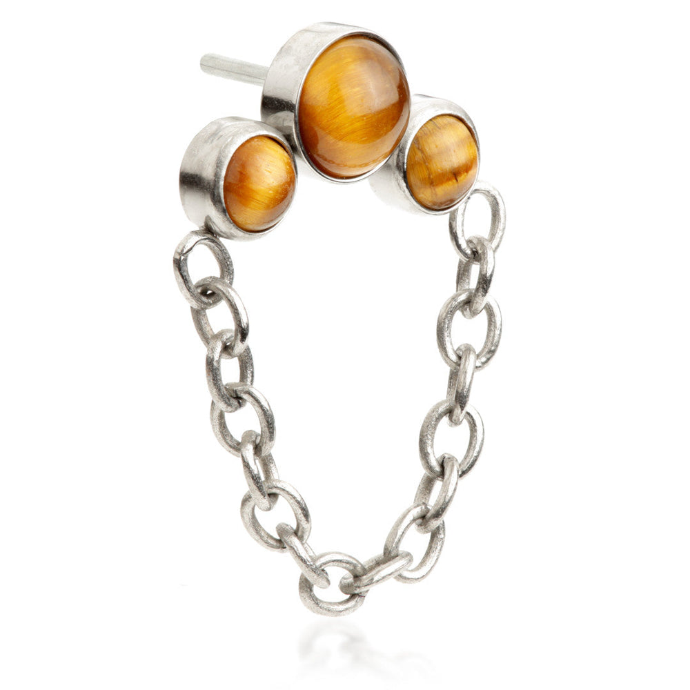 Ti Threadless Triple Tiger Eye Stone Bezel with Hanging Chain Attachment