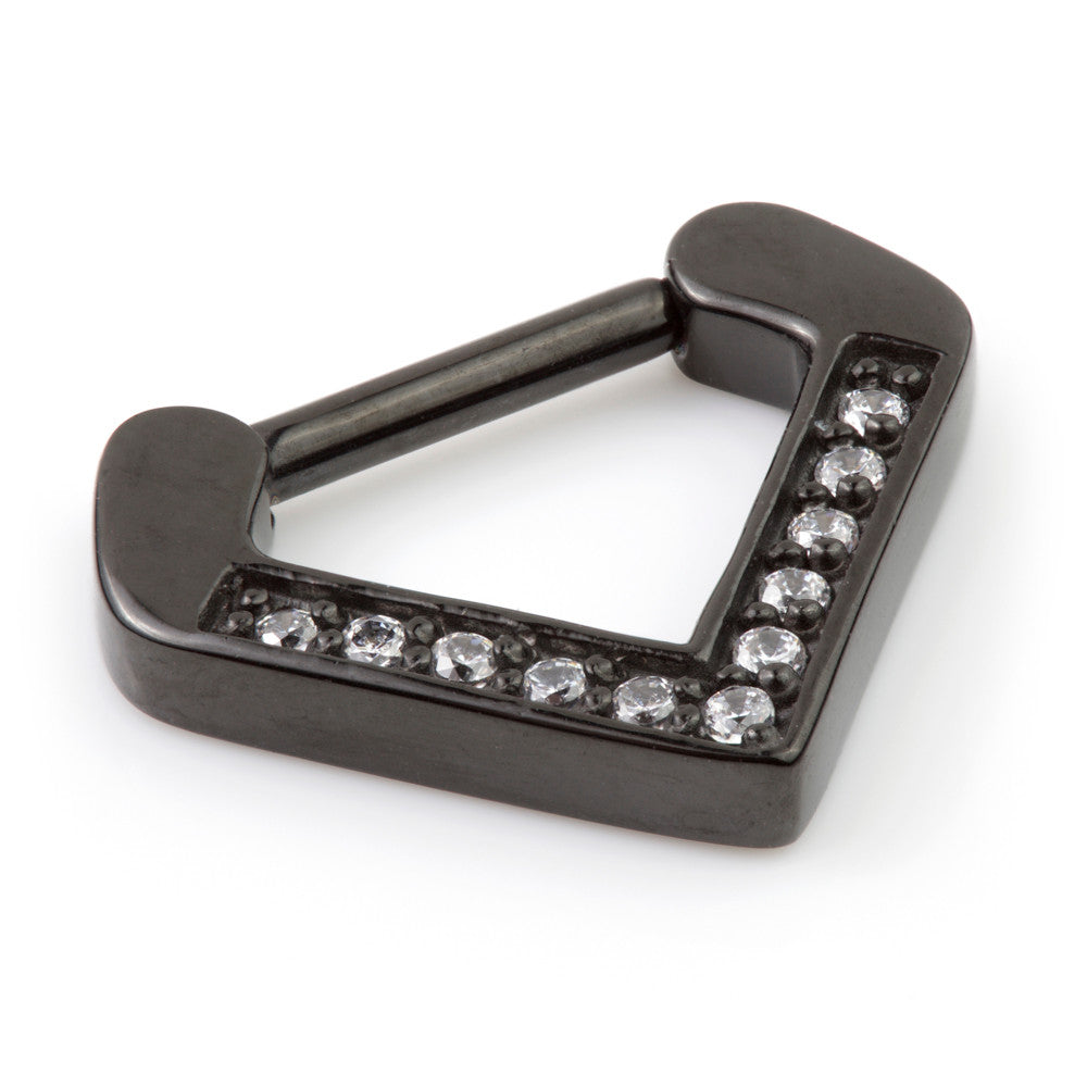 Black Steel Inverted Jewelled Triangle Septum Ring - BKJSEP21