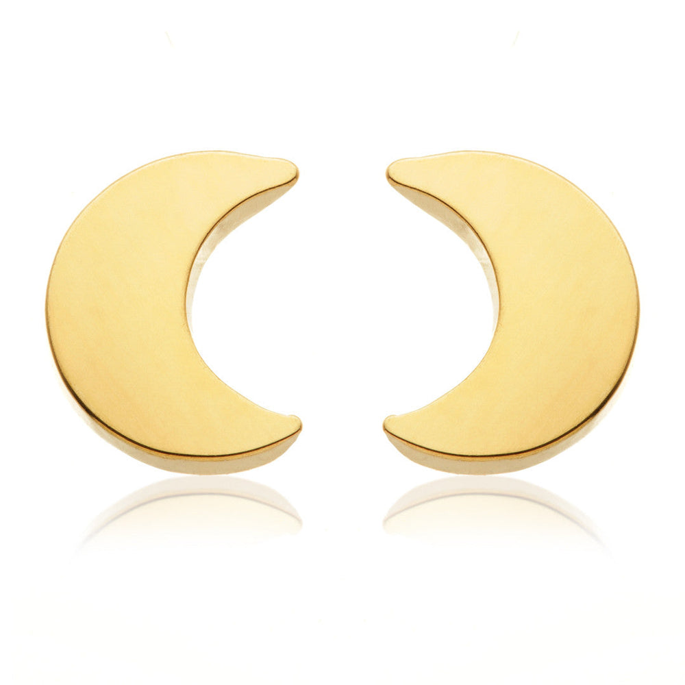 Zircon Gold Titanium Moon Stud Earrings (Pair)