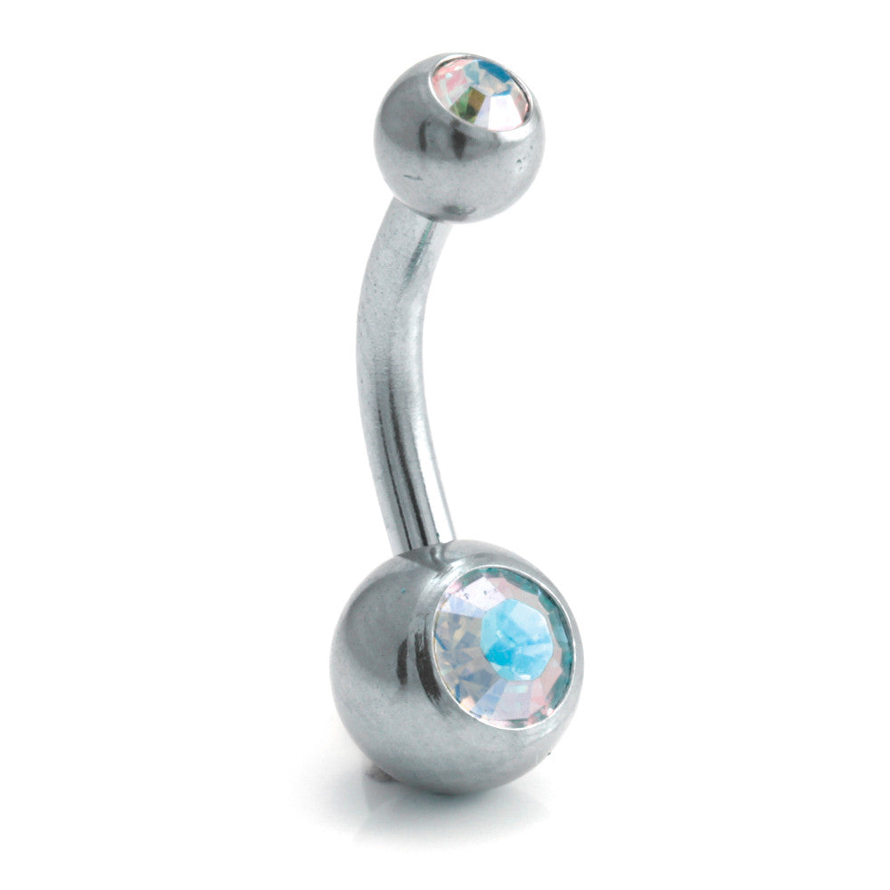 Steel External Thread Baby Double Jewelled Navel Bar -1.6-12-AB Aqua
