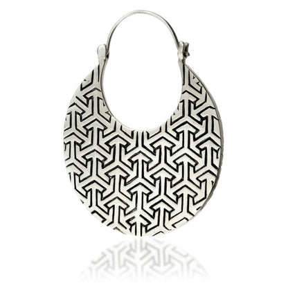 Silver Brass Geometric Hoop Earrings (Pair)