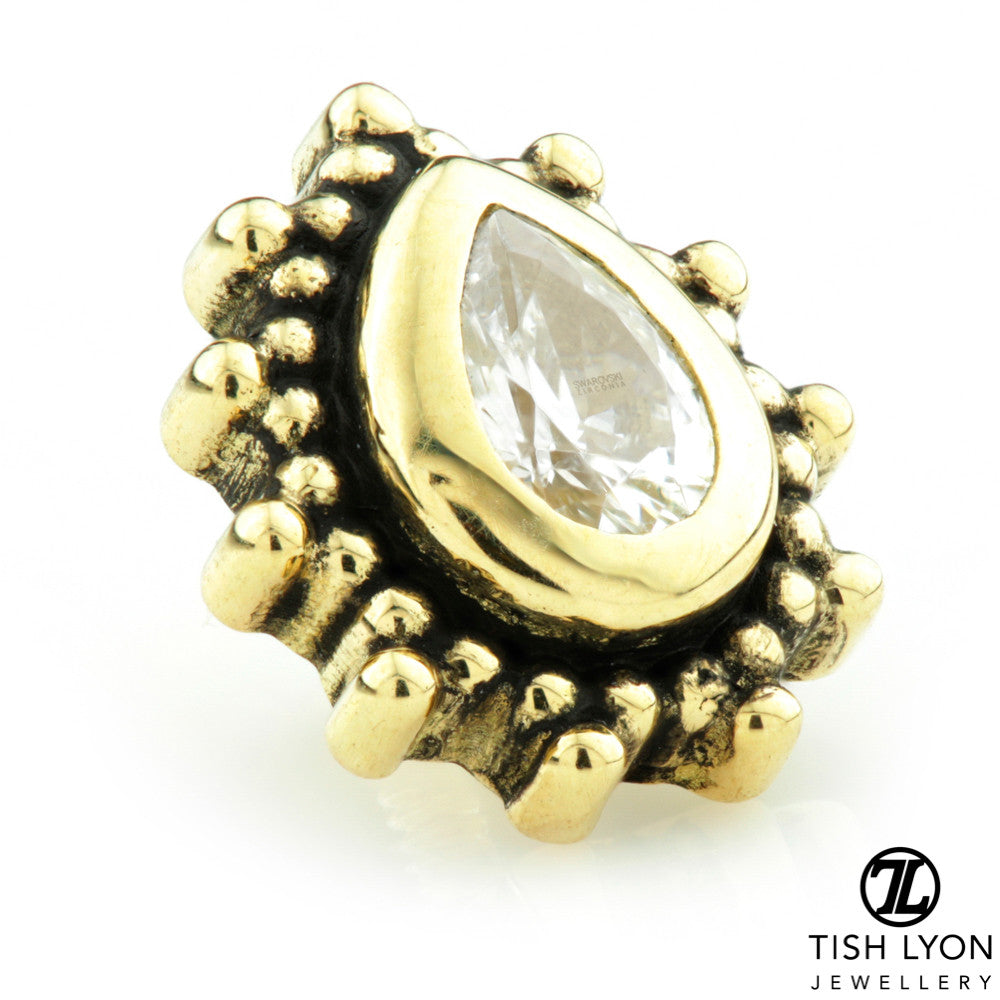 TL - 18ct Yellow Gold Milli Grain Pear Gem Internal Thread Attachment
