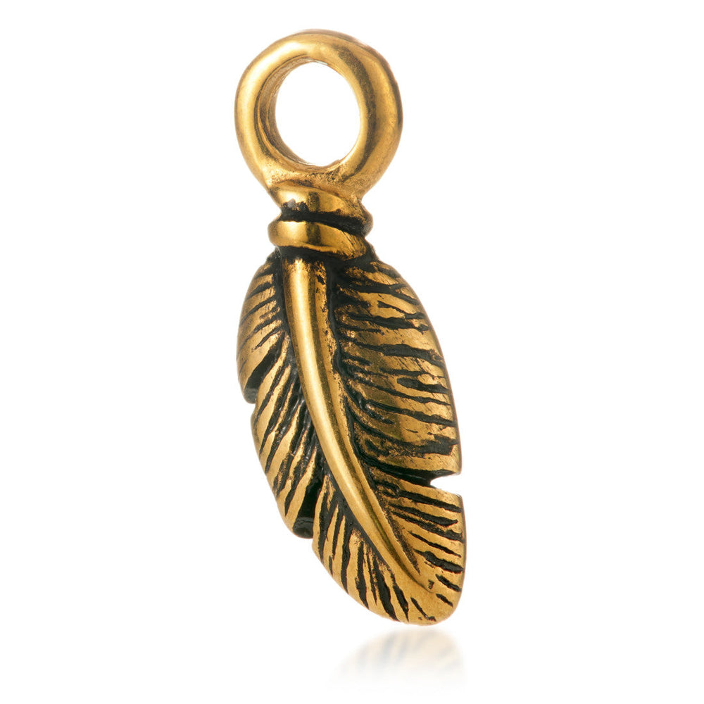 24K Gold Steel Feather Charm