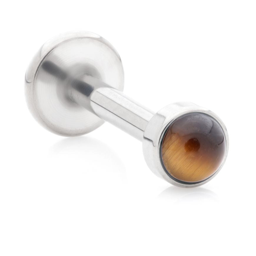 Ti Threadless Labret with Tiger Eye Stone Bezel Attachment