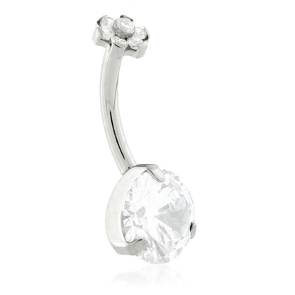 Internal Thread Ti Double Round Gem Belly Bar with Gem and Ball Flower top-1.6-10-CR