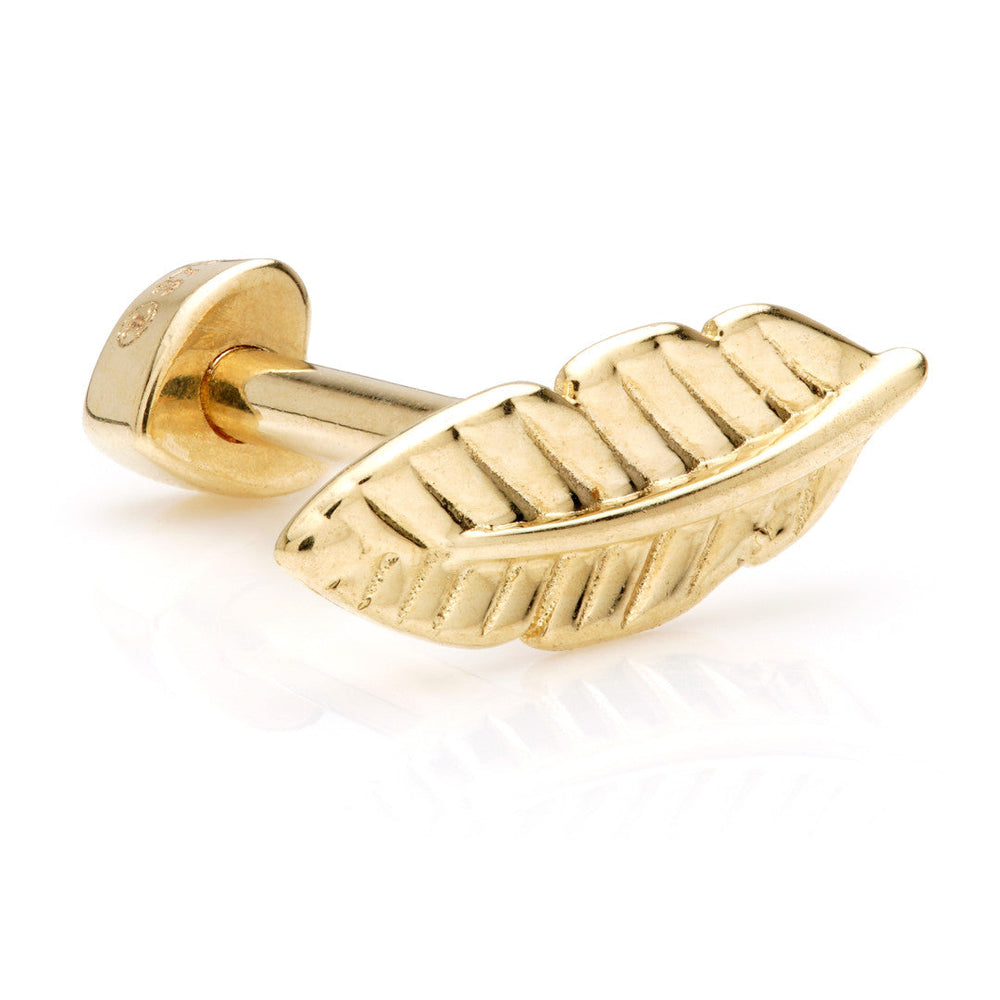 TL - 9ct Gold Fixed Feather Microbar with Screw on Heart Back