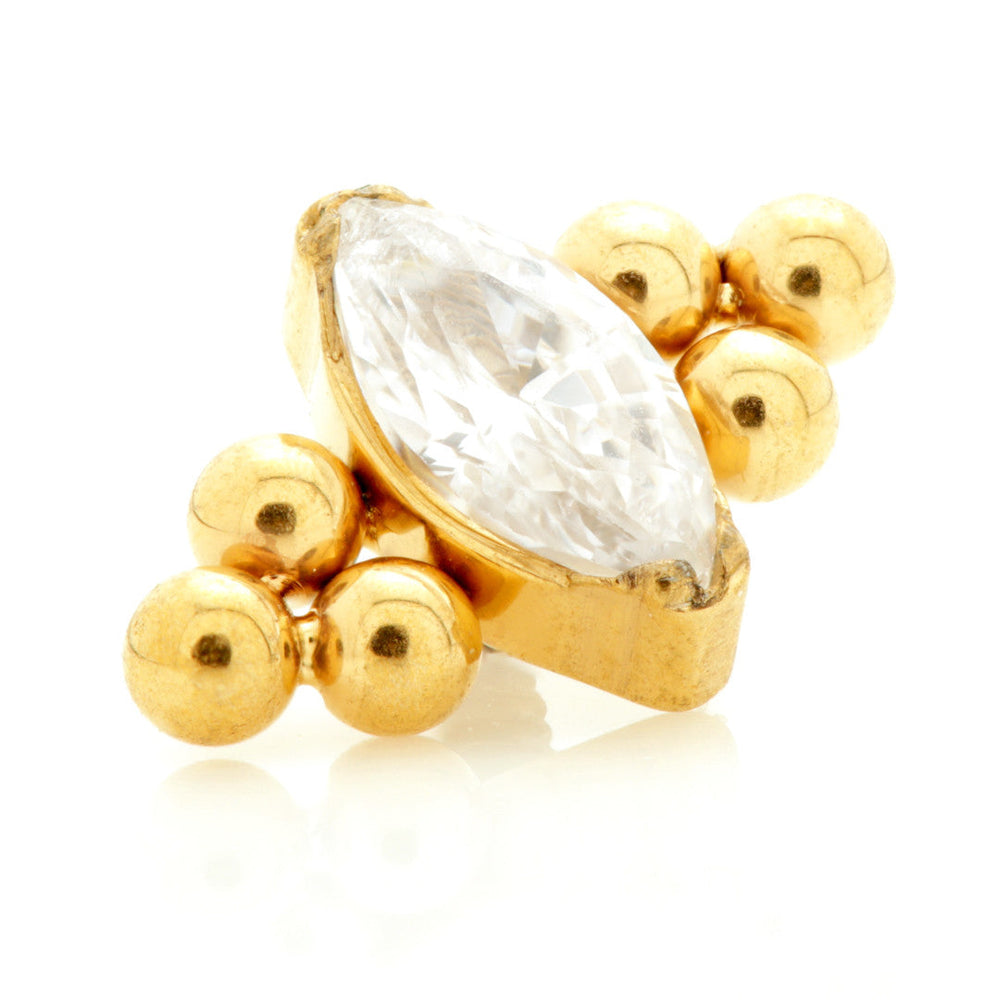 Zircon Gold Ti Internal Jewelled Bezel Marquise with Tri Beads Attachment (0.9mm thread)