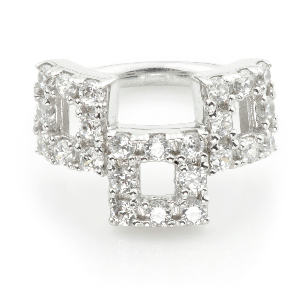TL - Silver Pave CZ Triple Square Hinge Ring