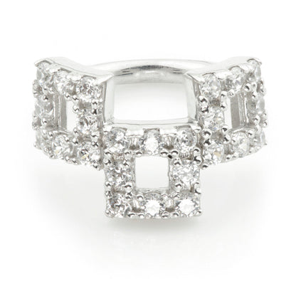 TL - Silver Pave CZ Triple Square Hinge Ring