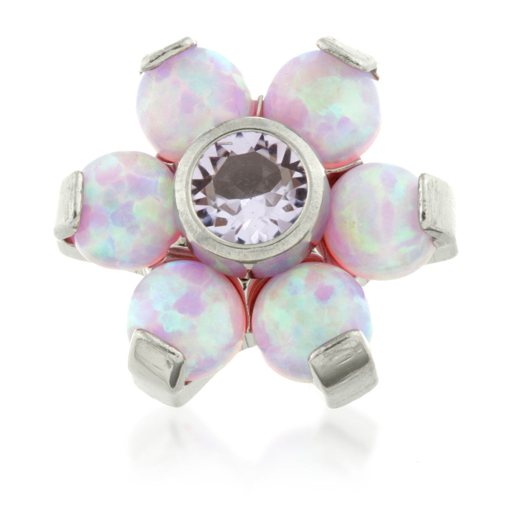 Titanium Pink Opal & Lilac Gem Centre Flower Dermal Top - 1.2mm