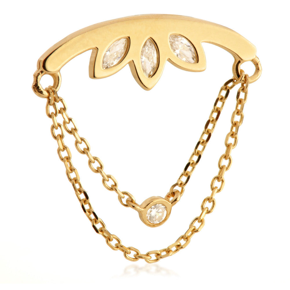 TL - 14ct Threadless Curved Bar & Double Chain Jewelled Marquise Attachment