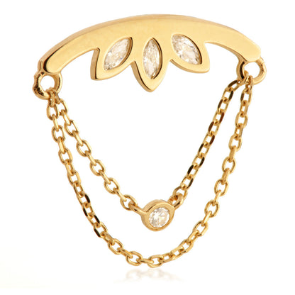 TL - 14ct Threadless Curved Bar & Double Chain Jewelled Marquise Attachment