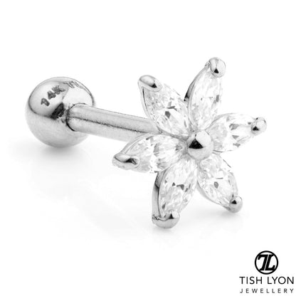 Gem Flower Solid Gold Cartilage Barbell Earring