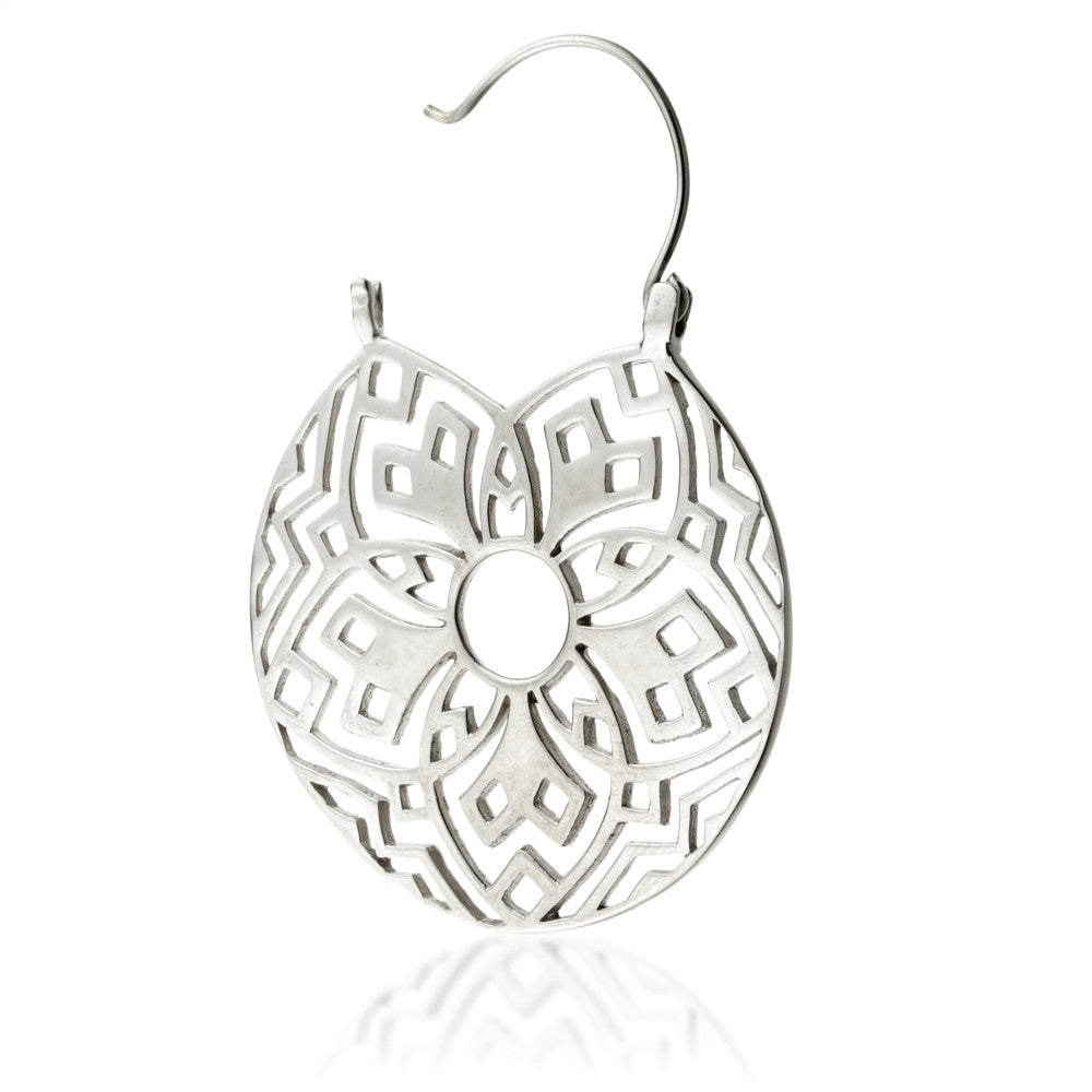 Silver Brass Flower Disk Earrings (Pair)