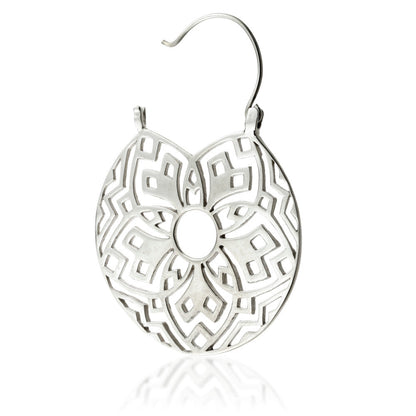 Silver Brass Flower Disk Earrings (Pair)