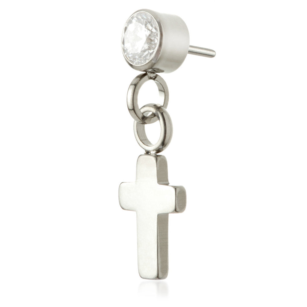 Ti Threadless Jewelled Bezel Attachment with Cross Charm