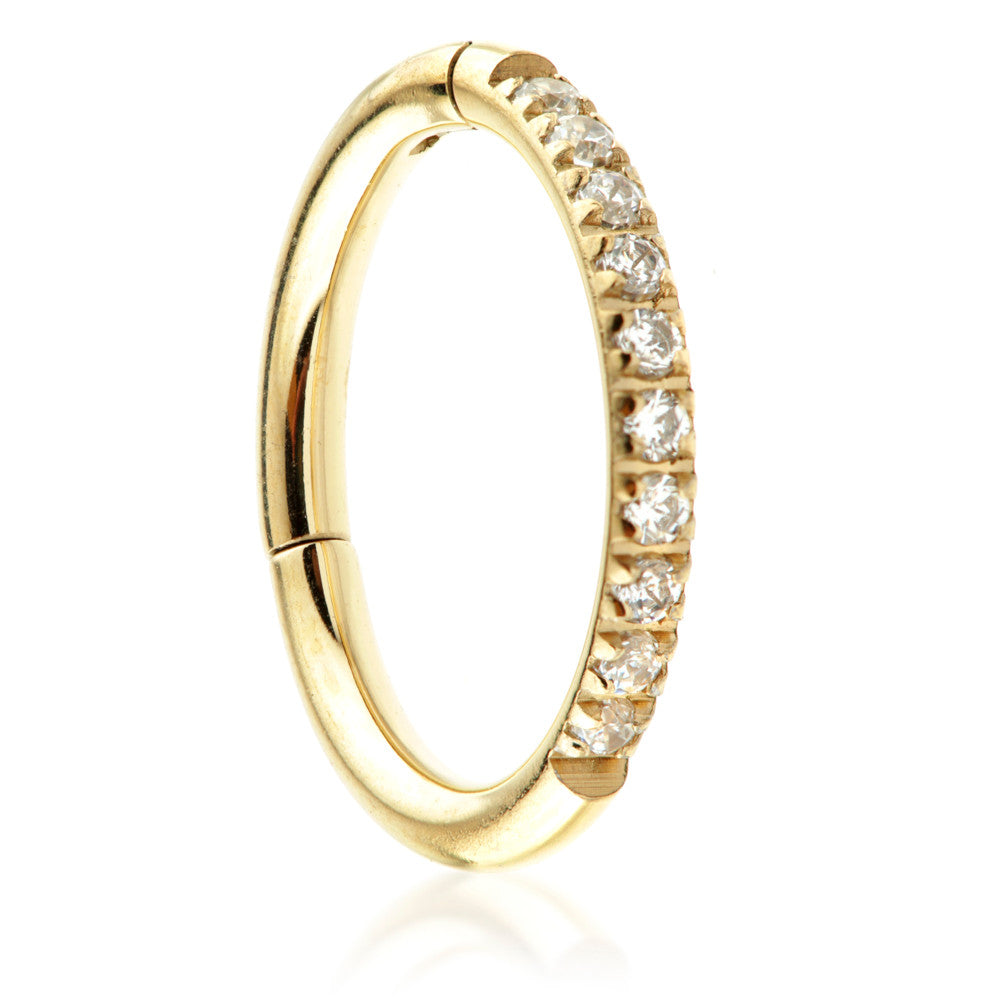 Zircon Gold Steel Half Pave Gems Hinged Micro Ring