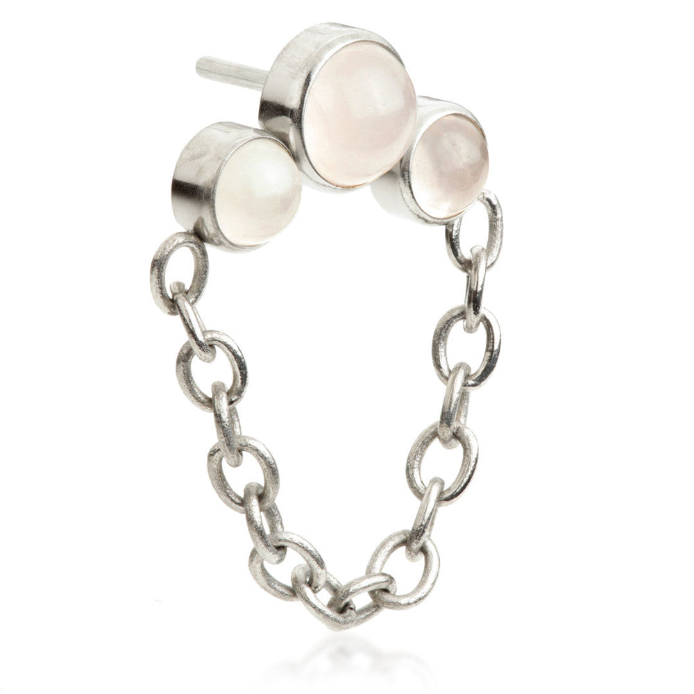 Ti Threadless Triple Rose Quartz Stone Bezel with Hanging Chain Attachment