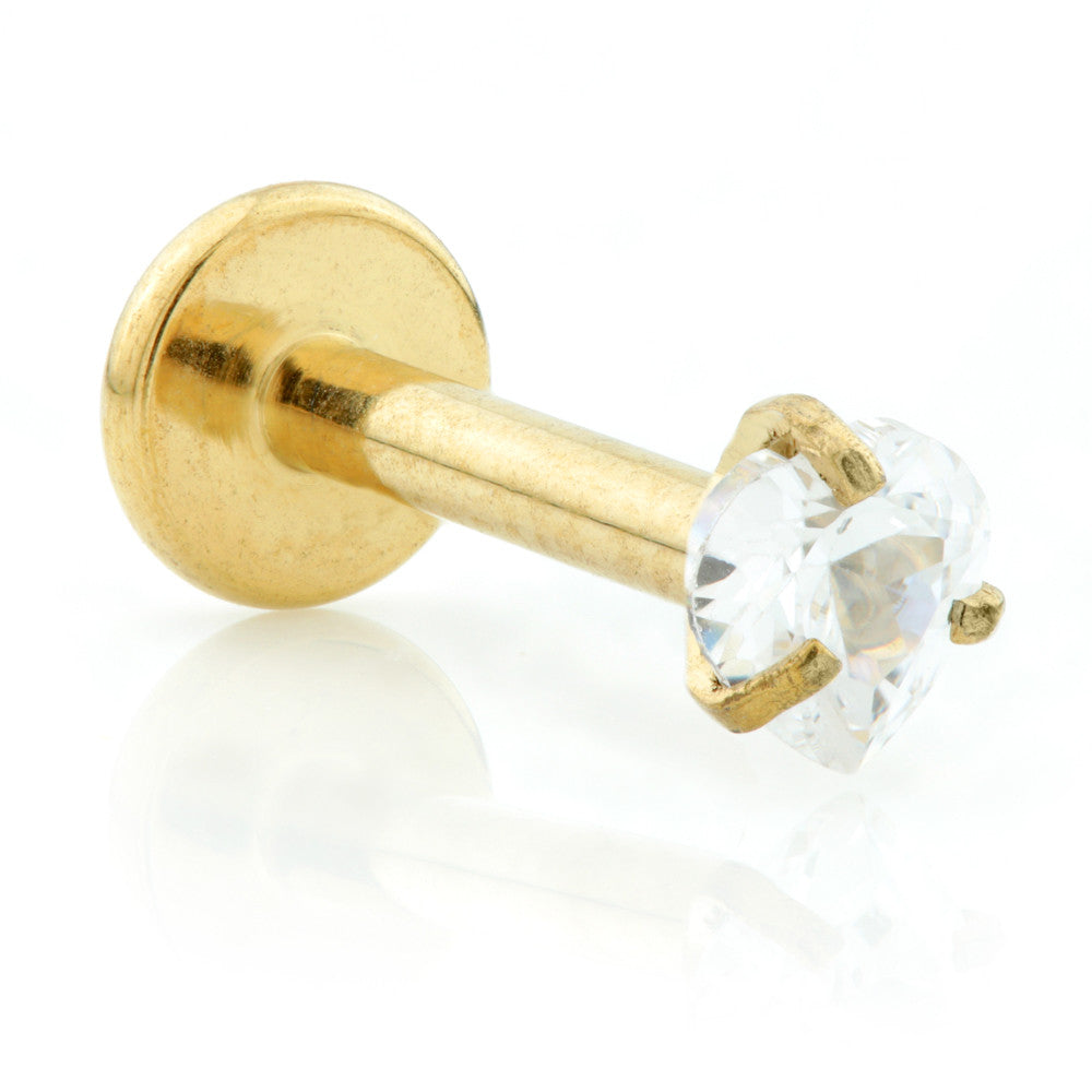 Zircon Gold Internal Ti Micro Labret with Heart Gem Attachment (1.2mm)
