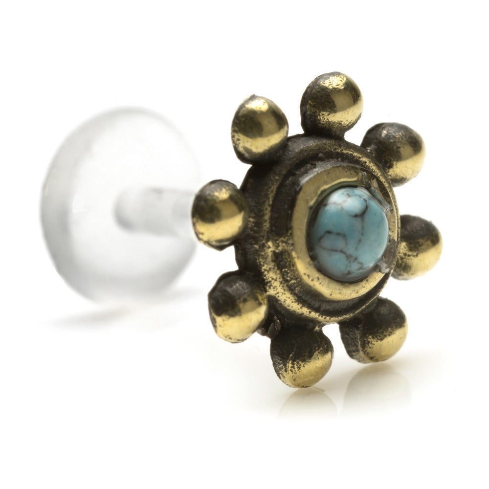 1x Turquoise RS Bronze & Plastic Labret