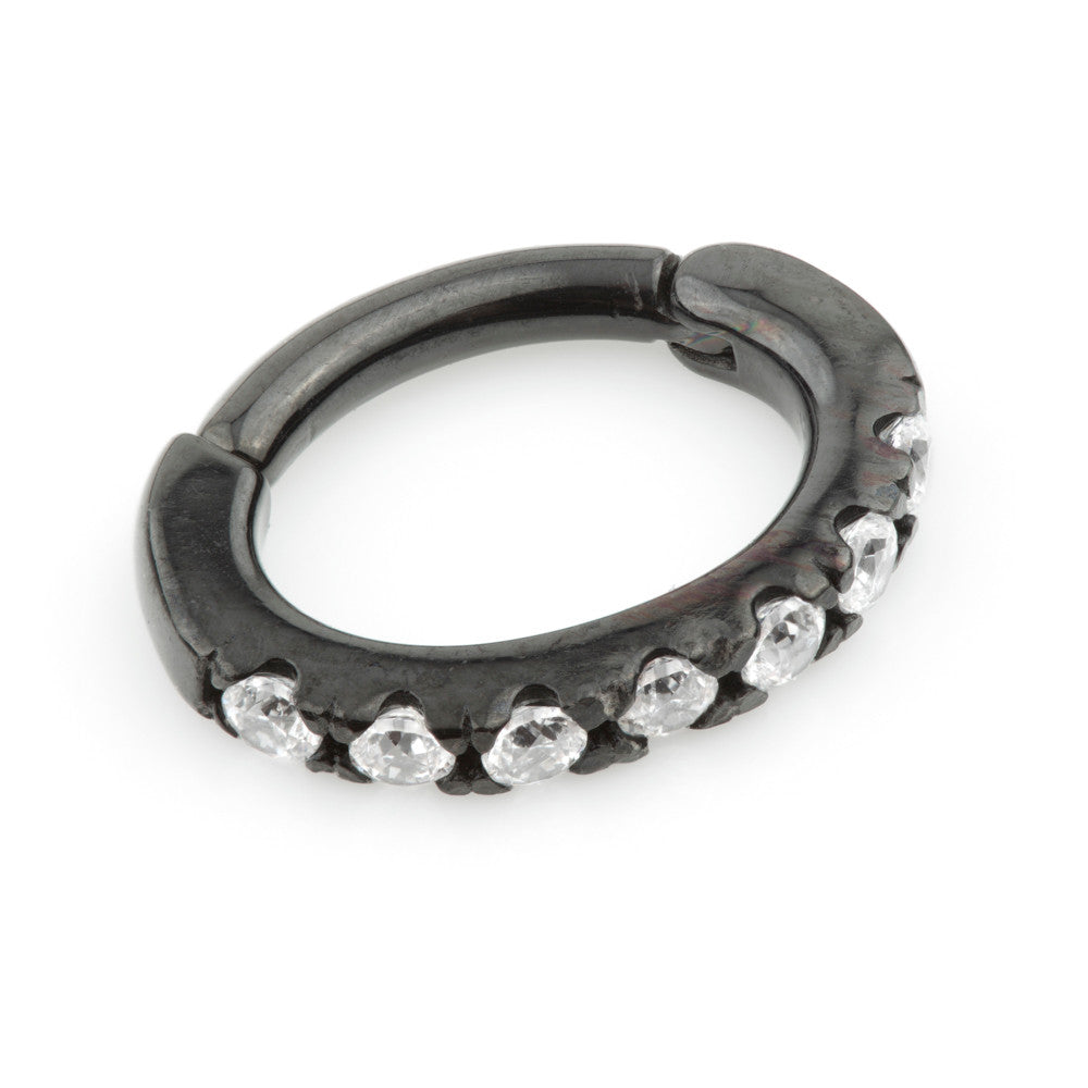 Black Steel Hinged Pave Gem Rook Ring